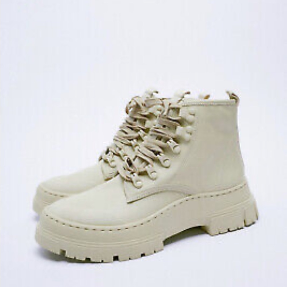 Zara beige laced leather high top boots